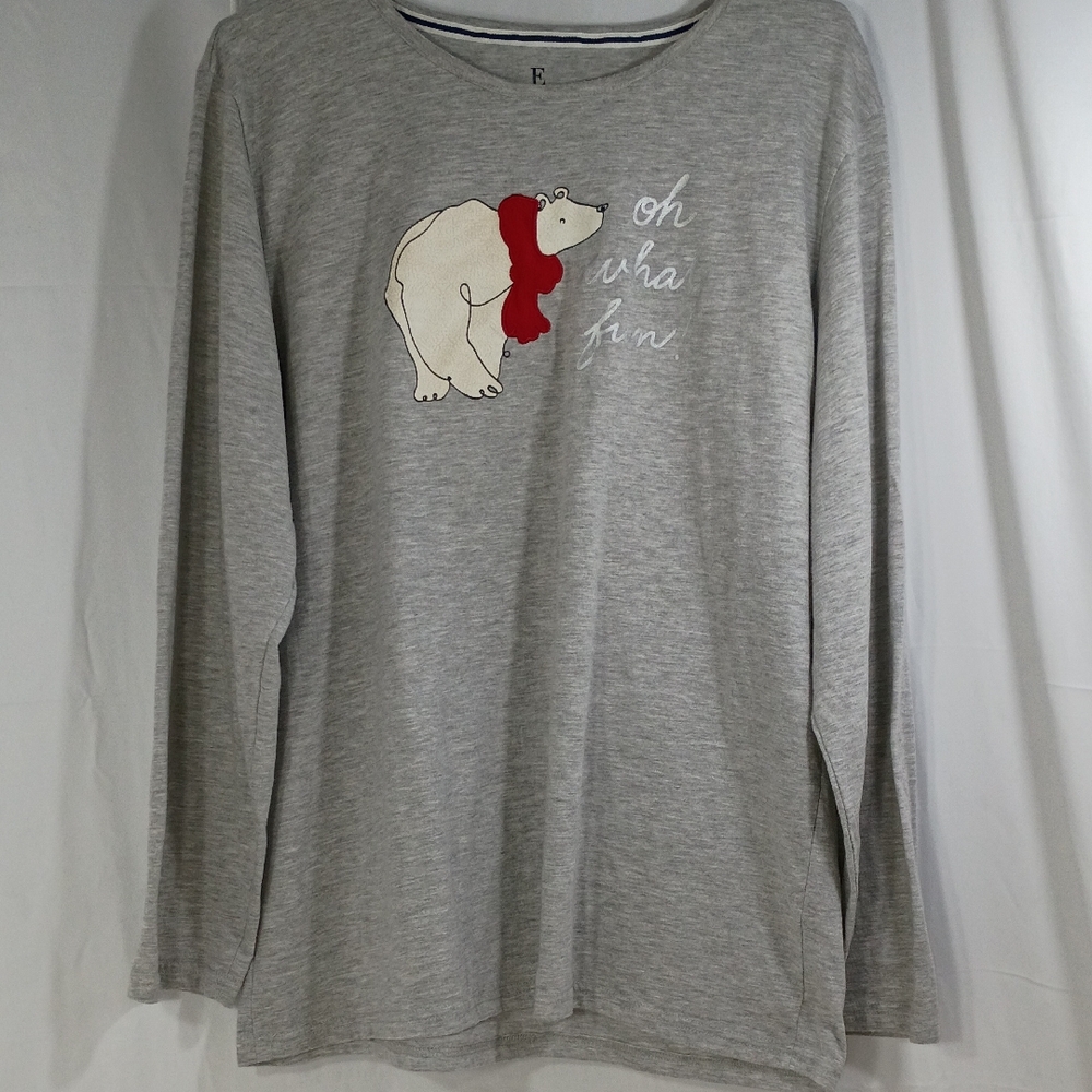 E.D.,  Cozy Gray Long Sleeve Top with Polar Bear Design